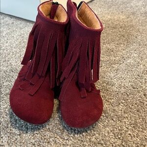 Monkey Feet Kids Suede Fringe Boots - Rich Burgundy